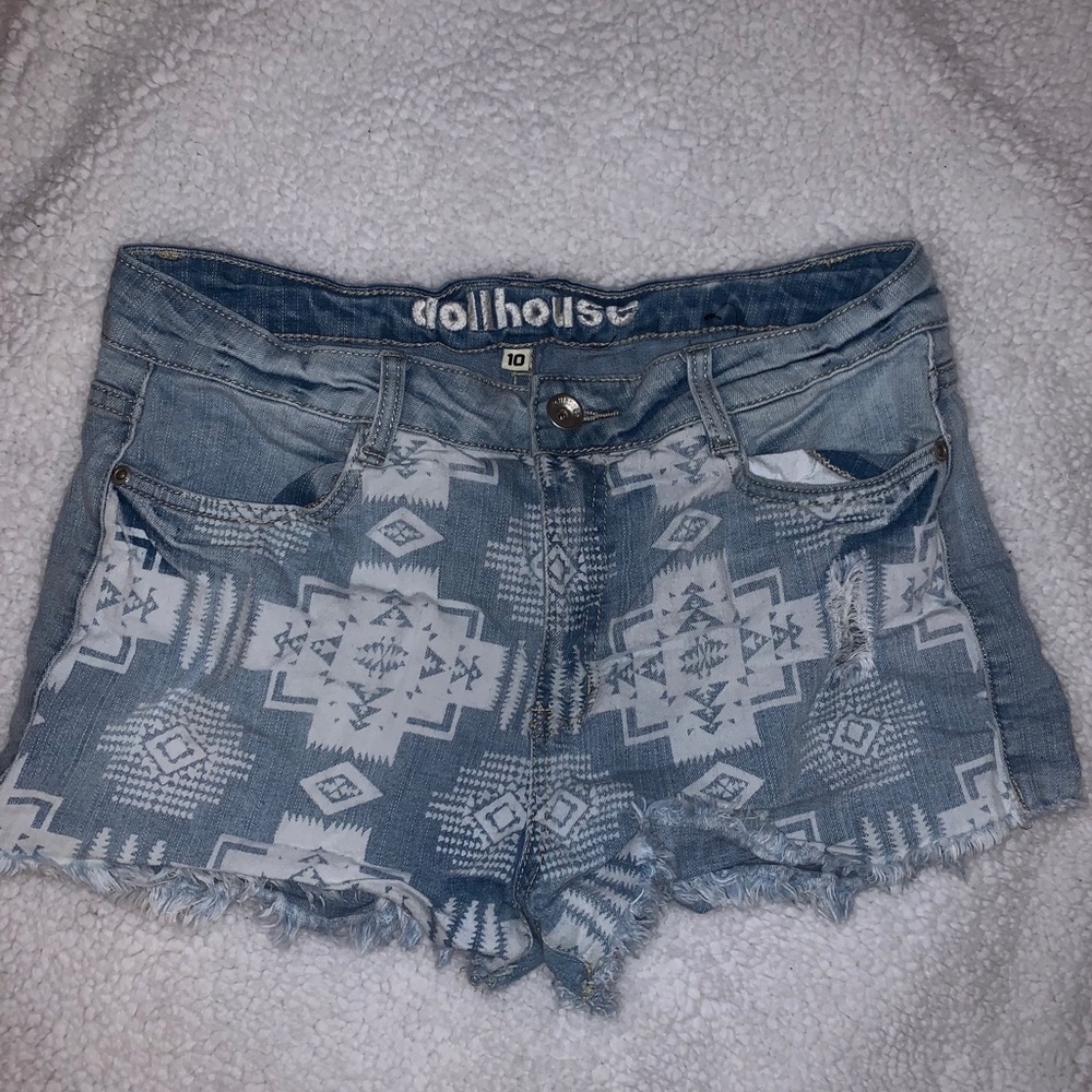 DOLLHOUSE Aztec printed jean shorts